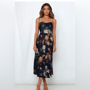 SOLD - Hello Molly / floral silky thin adjustable strap dress with front slit.